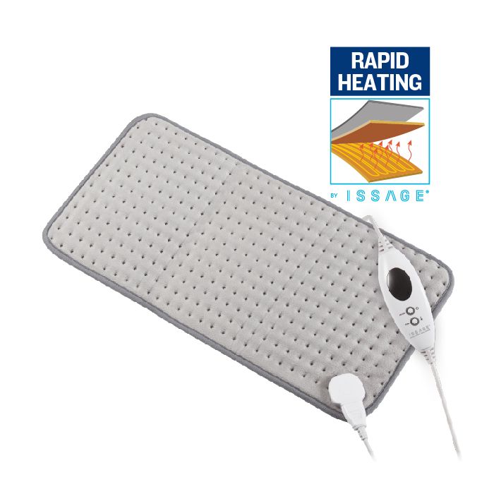 ISSAGE - RELI-PAD II - Almohadilla térmica eléctrica con 6 niveles de temperatura<h2>Perfecta para tratar el dolor de los músculos de la espalda, hombros, abdomen, glúteos, piernas y brazos</h2>

<div style=margin-left:30px;>
<ul>
<li type=disc>Calentamiento rápido con el sistema RAPID HEATING de ISSAGE</li>
<li type=disc>Función de desconexión automática después de 90 minutos</li>
<li type=disc>Extra grande: 60x30 centímetros</li>
<li type=disc>Funciona conectado a la red eléctrica con un cable largo de 2.
 3 metros con controlador</li>
<li type=disc>Fabricada con fibras de felpa suave para una mayor comodidad</li>
<li type=disc>Cable de alimentación desmontable</li>
<li type=disc>6 niveles de temperatura para personalizar tu tratamiento</li>
<li type=disc>Temperatura máxima: 50º</li>
<li type=disc>Lavable a 30º</li>
<li type=disc>Fácil y segura de usar</li>
<li type=disc><a href=/es/catalogsearch/result/?q=reli target=_self>Disponible en otras medidas</a></li>
</ul>
</div>

RELI-PAD II aplica un calor constante, que <b>no daña la piel</b> y te ofrece una gran efectividad reduciendo o <b>eliminando el dolor</b> y consiguiendo bienestar en todo el cuerpo.
