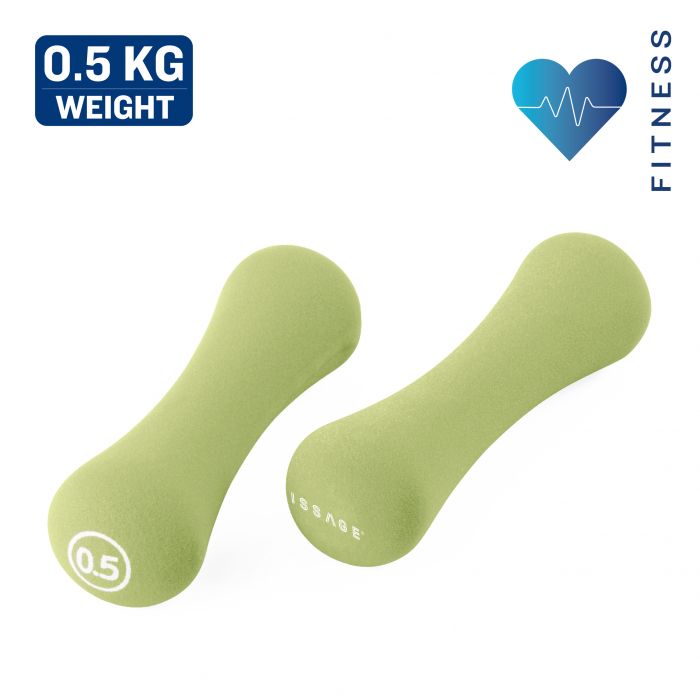 ISSAGE - FIT-DUMB.0 - Juego de 2 pesas de fitness de 0,5 Kg<h2>Pesas fitness para tonificar brazos y la parte superior del cuerpo</h2>

<div style=margin-left:30px;>
<ul>
<li type=disc>El paquete incluye dos mancuernas</li>
<li type=disc>Revestimiento de goma antideslizante</li>
<li type=disc>Superficie texturizada cómoda y fácil de agarrar</li>
<li type=disc>Apto para mujer y hombre</li>
<li type=disc><a href=/es/catalogsearch/result/?q=fit-dumb target=_self>Disponibles con otros pesos</a></li>
</ul>
</div>


Juego de 2 pesas de 0,5 Kg diseñadas para ejercicios aeróbicos tonificantes.

Trabaja la fuerza, flexibilidad, tonificación, cardio, equilibrio.
.
.


Un pack de pesas ideal para el entrenamiento y tonificación de los brazos y el cuerpo.
 Puedes utilizar las pesas en todo tipo de ejercicios aeróbicos y tonificantes.
 La superficie texturizada lo hace fácil y cómodo de agarrar, evita que las manos resbalen cuando sudas.


Issage ha desarrollado una línea de productos de fitness únicos.
 ¡Combínalos con diferentes entrenamientos para obtener unos resultados óptimos!