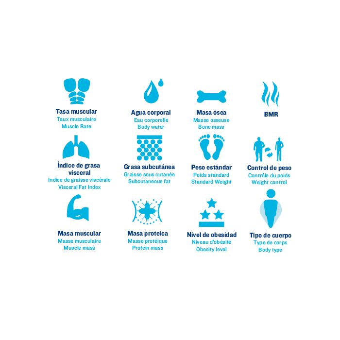 ISSAGE - SMART-MASS - Báscula de precisión de diagnóstico corporal<h2>Mucho más que una báscula de baño: informe corporal completo</h2>

<div style=margin-left:30px;>
<ul>
<li type=disc>Un diagnóstico corporal completo mediante 18 medidas</li>
<li type=disc>Analiza: peso, grasa, músculo, nutrientes, metabolismo, agua, etc.
</li>
<li type=disc>Con la aplicación AIFit controlarás todos los datos</li>
<li type=disc>Báscula grande y cómoda con vidrio templado resistente</li>
<li type=disc>Con 4 sensores de precisión</li>
<li type=disc>Dimensiones: 30x30 centímetros</li>
</ul>
</div>


La báscula de baño de alta precisión de Issage está diseñada para que puedas analizar hasta 18 parámetros esenciales para controlar tu salud.