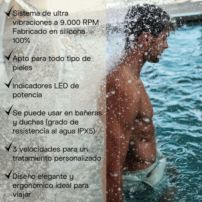 ISSAGE - BROSING-L - Cepillo de limpieza facial<h2>Limpieza a fondo y menos fatiga facial</h2>
<div style=margin-left:30px;>
<ul>
<li type=disc>9.
 000 pulsaciones por minuto.
</li>
<li type=disc>Sistema de ultra vibración.
</li>
<li type=disc>A prueba de salpicaduras (grado de resistencia al agua IPX5)</li>
<li type=disc>Fabricado en silicona de alta calidad, antibacteriana y ultra higiénica.
</li>
<li type=disc>Recomendado para todo el rostro.
</li>
<li type=disc>Batería de 250 mAh incorporada.
 Hasta 60 minutos de uso.
</li>
<li type=disc>Apto para todo tipo de pieles.
</li>
<li type=disc>3 velocidades y 2 zonas de limpieza para un tratamiento personalizado.
</li>
<li type=disc>Diseño elegante, ergonómico y portátil ideal para viajar.
</li>
<li type=disc>Carga con cable USB.
</li>
</ul>
</div>

Púas de silicona de alta calidad que perduran en el tiempo para que este sea tu cepillo de limpieza facial definitivo.
 La silicona no tiene poro por lo que limpiarlo resulta muy sencillo, además no quedan restos de suciedad y es además de resistente muy seguro para la higiene daría del rostro.