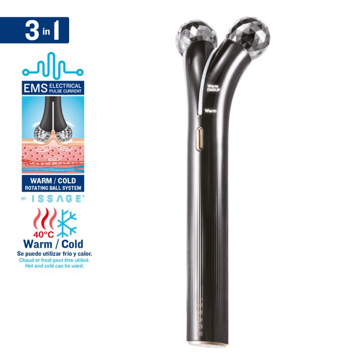 ISSAGE - SKEMS 4D - Masajeador de electroestimulación 4D frío y calor<h2>Activa las células de la piel, mejorando su elasticidad y ayudando a la generación de colágeno</h2>

<div style=margin-left:30px;>
<ul>
<li type=disc>Batería de 5 horas de uso</li>
<li type=disc>Apagado automático después de 6 minutos de uso</li>
<li type=disc>Luz LED indicadora de batería</li>
<li type=disc>Cable de carga USB incluido</li>
<li type=disc>Resistente a salpicaduras (Grado de resistencia al agua IPX4)</li>
<li type=disc>Forma de V y rodillos de dobles esferas poligonales metálicas con forma de diamante</li>
<li type=disc>Diseño ergonómico</li>
<li type=disc>Color negro</li>
</ul>
</div>


Masajeador con sistema de <b>electroestimulación 4D con 3 modos de estimulación muscular</b> para un tratamiento personalizado: <b>EMS, efecto calor (40°) i efecto frío</b>.



Se puede utilizar en <b>cara, brazos, piernas, nalgas, pecho, cintura y espalda</b>.