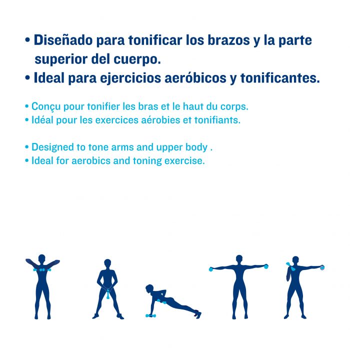 ISSAGE - FIT-DUMB.3 - Juego de 2 pesas de fitness de 3Kg<h2>Mancuernas ideales para ejercicios aeróbicos y tonificantes</h2>

<div style=margin-left:30px;>
<ul>
<li type=disc>El paquete incluye dos mancuernas</li>
<li type=disc>Revestimiento de goma antideslizante de color azul</li>
<li type=disc>Superficie texturizada cómoda y fácil de agarrar</li>
<li type=disc>Apto para mujer y hombre</li>
<li type=disc><a href=/es/catalogsearch/result/?q=fit-dumb target=_self>Disponibles con otros pesos</a></li>
</ul>
</div>


Juego de 2 pesas de 3Kg diseñadas para tonificar los brazos y la parte superior del cuerpo.

Las mancuernas son versátiles y te permiten crear una gran variedad de rutinas de entrenamiento.


Quema calorías, mejora la coordinación y corrige los gestos.
 Puedes utilizar las pesas en todo tipo de ejercicios aeróbicos y tonificantes.
 La superficie texturizada lo hace fácil y cómodo de agarrar, evita que las manos resbalen cuando sudas.


Issage ha desarrollado una línea de productos de fitness únicos.
 ¡Combínalos con diferentes entrenamientos para obtener unos resultados óptimos!