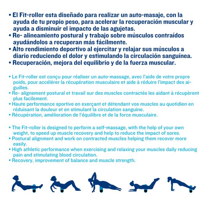 ISSAGE - FIT-ROLLER - Rodillo de espuma de automasaje muscular<h2>Mejora tu rendimiento y recuperación, equilibrio y fuerza muscular.
</h2>                                                                                                           

 <div style=margin-left:30px;>
<ul>
<li type=disc>Rodillo de espuma EVA</li>                                       
 <li type=disc>Medidas: 33x13 centímetros</li>                                        
<li type=disc>Ayuda a mejorar la recuperación y el realineamiento postural trabajando sobre músculos contraídos</li>                                                                                                                                  
</ul>
</div>


Rodillo diseñado para realizar un automasaje con la ayuda de tu propio peso, para acelerar la recuperación muscular y ayudar a disminuir el impacto de las agujetas.

 Ideal para  Yoga y pilates.



Favorece un alto rendimiento deportivo al ejercitar y relajar tus músculos a diario reduciendo el dolor y estimulando la circulación sanguínea.



Issage ha desarrollado una línea de productos de fitness únicos.
 ¡Combínalos con diferentes entrenamientos para obtener unos resultados óptimos!