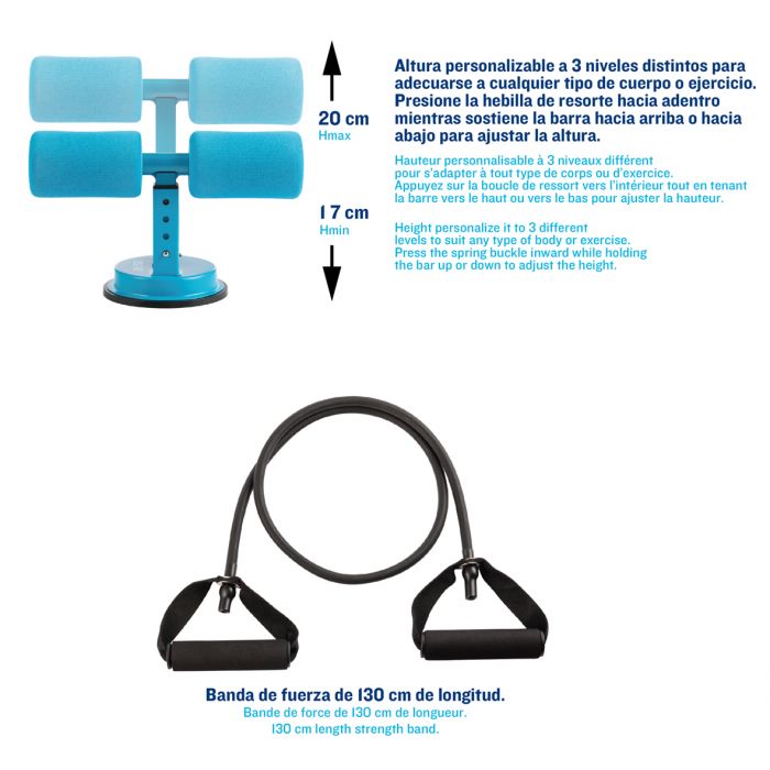 ISSAGE - FIT-SIT UP - Barra para abdominales con ventosa y banda elastica de fitness<h2>¡Realiza ejercicios abdominales y quema grasa!</h2>

<div style=margin-left:30px;>
<ul>
<li type=disc>Altura personalizable a 3 niveles distintos para adecuarse a cualquier tipo de cuerpo o ejercicio</li>
<li type=disc>Fabricada con una ventosa extra-gruesa de caucho natural de primera calidad</li>
<li type=disc>Montaje y desmontaje rápido</li>
<li type=disc>Fácil de instalar y transportar</li>
<li type=disc>Funciona incluso con humedad</li>
<li type=disc>Apto para mujer y hombre</li>
</ul>
</div>
 
Moldea tu cuerpo y completa una gran variedad de ejercicios de forma fácil.
 Abdominales, piernas, cintura, brazos y glúteos.
 Ayuda a perder grasa en todas las partes del cuerpo.
 Se pueden hacer flexiones, patadas laterales, abdominales, estiramientos hacia atrás y otros ejercicios.
 
  
Issage ha desarrollado una línea de productos de fitness únicos.
 ¡Combínalos con diferentes entrenamientos para obtener unos resultados óptimos!