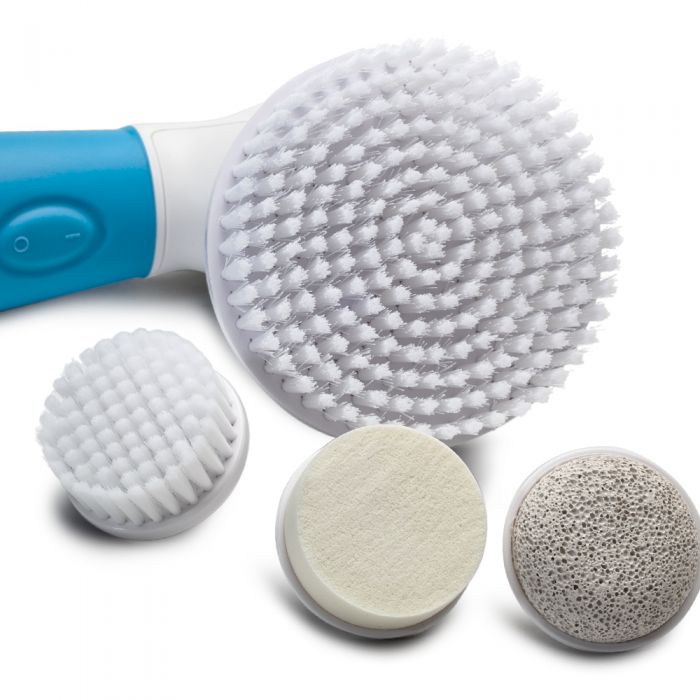 ISSAGE - CLEASSY LIMPIADOR FACIAL WATERPROOFKit de limpieza facial y corporal 4 en 1 resistente al agua IPX4.
 Apto para el uso bajo la ducha, limpia, exfolia e hidrata el rostro y el cuerpo en profundidad.
 Incluye cepillo limpiador de rostro, esponja de hidratación de rostro, cepillo limpiador de cuerpo y piedra pómez.
 Funciona con 4 pilas AA no incluidas.