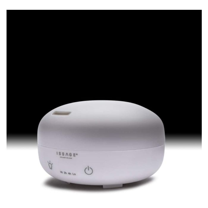 ISSAGE - DIFFAR - Purificador, humidificador y ambientador con cromoterapia led<h2>Un toque místico de olor y color para tu hogar</h2>

<div style=margin-left:30px;>
<ul>
<li type=disc>Difusor de aromas con luz led y 7 colores ideal para sesiones de yoga y relajación o para usar como lámpara</li>
<li type=disc>Control táctil inteligente para graduar la intensidad, temporizador, cromoterapia encendido y apagado</li>
<li type=disc>Temporizador incorporado con función de dos y cuatro horas</li>
<li type=disc>Depósito de agua de 500 mililitros de capacidad</li>
<li type=disc>Lo puedes utilizar con o sin luz</li>
<li type=disc>Adaptador de corriente incluido</li>
<li type=disc>Ultra silencioso gracias a la tecnología ultrasónica</li>
<li type=disc>Fácil de utilizar</li>
</ul>
</div>

Purificador, humidificador y ambientador con cromoterapia que produce una <b>combinación de 7 colores que facilitan la relajación y contribuyen al bienestar</b>.
 

¡Utilízalo con tu ambientador o esencia preferido!