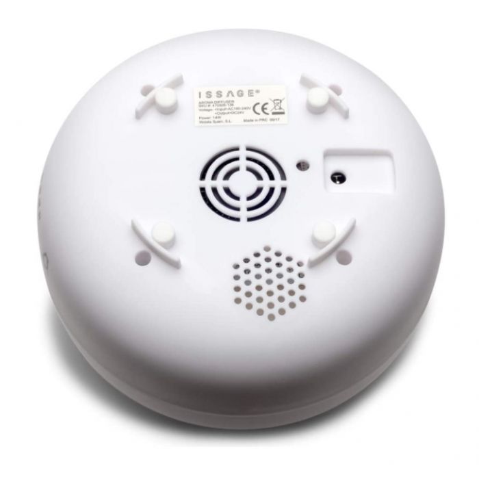 ISSAGE - DIFFAR - Purificador, humidificador y ambientador con cromoterapia led<h2>Un toque místico de olor y color para tu hogar</h2>

<div style=margin-left:30px;>
<ul>
<li type=disc>Difusor de aromas con luz led y 7 colores ideal para sesiones de yoga y relajación o para usar como lámpara</li>
<li type=disc>Control táctil inteligente para graduar la intensidad, temporizador, cromoterapia encendido y apagado</li>
<li type=disc>Temporizador incorporado con función de dos y cuatro horas</li>
<li type=disc>Depósito de agua de 500 mililitros de capacidad</li>
<li type=disc>Lo puedes utilizar con o sin luz</li>
<li type=disc>Adaptador de corriente incluido</li>
<li type=disc>Ultra silencioso gracias a la tecnología ultrasónica</li>
<li type=disc>Fácil de utilizar</li>
</ul>
</div>

Purificador, humidificador y ambientador con cromoterapia que produce una <b>combinación de 7 colores que facilitan la relajación y contribuyen al bienestar</b>.
 

¡Utilízalo con tu ambientador o esencia preferido!
