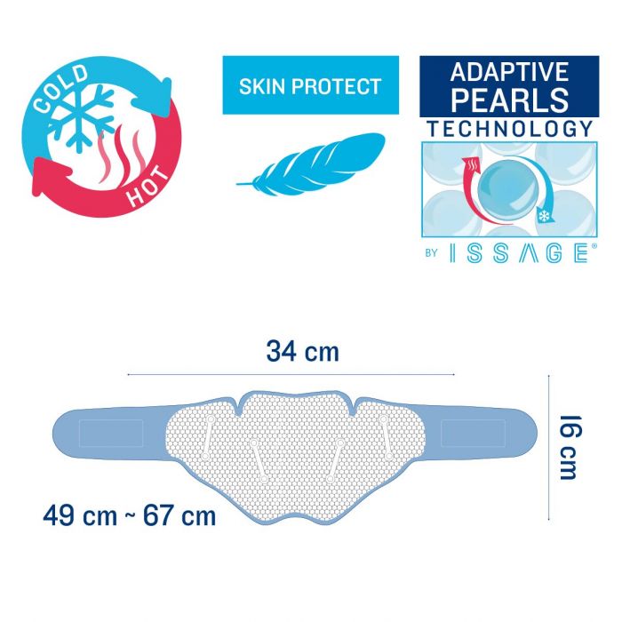 ISSAGE - PEARL THERM CERVICAL - Banda regulable para cervicales con perlas de gel terapéuticas y efecto frío y calor<h2>Alivia tus dolores cotidianos con la tecnología ADAPTIVE PEARLS de Issage 
</h2>
<div style=margin-left:30px;>
<ul>
<li type=disc>Dorso de tela ultra suave para proteger tu piel</li>
<li type=disc>Apto para enfriar en el congelador y calentar en el microondas</li>
<li type=disc>Libre de BPA (ECO)</li>
<li type=disc>Conserva la temperatura durante más tiempo</li>
<li type=disc>Dimensiones: 34x16 centímetros aproximadamente</li>
<li type=disc>Regulable de 49 a 67 centímetros</li>
<ul>
</div>


Innovadora tecnología de perlas de gel ultra flexible, se adapta perfectamente a tu cuerpo.


El tratamiento con terapia de frío es ideal para dolor de cuello y hombro, Pre/Post entrenamiento, dolor articular y lesiones deportivas.
 Hinchazón y esguinces, golpes y contusiones, espasmo muscular y tensión.


El tratamiento con terapia de calor es ideal para dolor de cuello y hombro, Pre/Post entrenamiento, dolor crónico y lesiones deportivas.
 Hinchazón y esguinces, dolor muscular y rigidez.