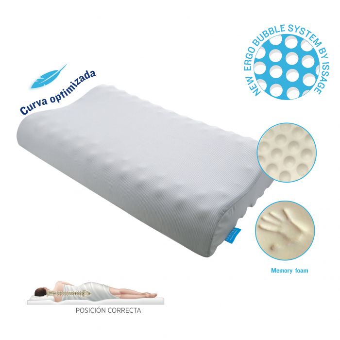 ISSAGE - ERGOBUBBLE GREY - Oreiller de voyage en mousse à mémoire de forme<h2>Coussin cervical avec mousse à mémoire de forme viscoélastique qui s'adapte à votre cou</h2>

<div style=margin-left:30px;>
<ul>
<li type=disc>Système à bulles pour un support ferme et aéré</li>
<li type=disc>Oreiller idéal pour vos voyages et repos</li>
<li type=disc>Mousse intérieure qui s'adapte au contour du cou</li>
<li type=disc>Taille 48x29x5 centimètres et avec housse amovible et lavable</li>
<li type=disc>Courbure confortable pour un repos profond, sans forcer les muscles</li>
<li type=disc><a href=/fr/catalogsearch/result/?q=ERGOBUBBLE target=_self>Disponible en plusieurs couleurs</a></li>
</ul>
</div>


L'oreiller de voyage Issage est conçu pour vous offrir un bien-être pendant le sommeil et un maximum de confort lors de vos escapades ou voyages.
 Dormez confortablement grâce à sa mousse mémoire.


Nous passons un tiers de notre vie à dormir.
.
.
 alors prenez soin de votre corps et dormez dans une position correcte grâce à l'oreiller cervical avec mousse à mémoire de forme et système à bulles.