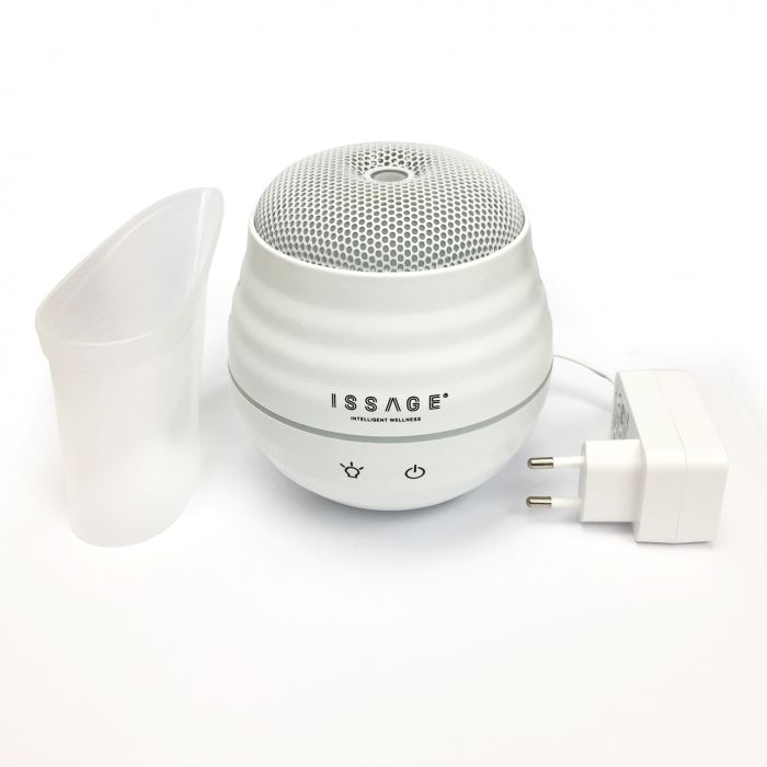 ISSAGE - AROMAT - Aroma diffuser<h2>The all-in-one aromatherapy diffuser</h2>

<div style=margin-left:30px;>
<ul>
<li type=disc>Diffuses aromas quickly and efficiently</li>
<li type=disc>Humidifier function to avoid environmental dryness</li>
<li type=disc>Ambient LED lighting</li>
<li type=disc>Capacity for 100 milliliters</li>
<li type=disc>12W power</li>
<ul>
</div>


The environments of our homes are increasingly charged.
 We spend a lot of time at home and it shows in the smells, the dryness and the purity of the air we breathe.
 If you want to enjoy fresh air 24 hours a day again, you have come to the ideal place.
 Try the Aromat aroma diffuser and feel how it changes the way you breathe at home.