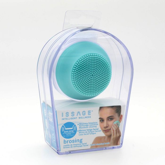 ISSAGE - BROSING - Brosse nettoyante pour le visage à ultrasons rechargeable électrique<h2>Nettoyage maximal et moins de fatigue faciale</h2>

<div style=margin-left:30px;>
<ul>
<li type=disc>6000 tours par minute</li>
<li type=disc>Peut être utilisé sous la douche (indice d'étanchéité IPX5)</li>
<li type=disc>Fait de 100 % de silicone</li>
<li type=disc>Câble de charge USB inclus</li>
<li type=disc>Batterie rechargeable en une heure</li>
<li type=disc>Autonomie de la batterie : 100 minutes d'utilisation</li>
<li type=disc>Idéal pour les voyages.
 Dimensions : 5,5 centimètres de diamètre x 3,5 centimètres de large environ</li>
<li type=disc>Comprend une pochette cadeau</li>
</ul>
</div>

Brosse nettoyante visage exfoliante pour un <b>nettoyage en profondeur avec un système d'ultra-vibration</b> recommandée pour l'ensemble du visage.