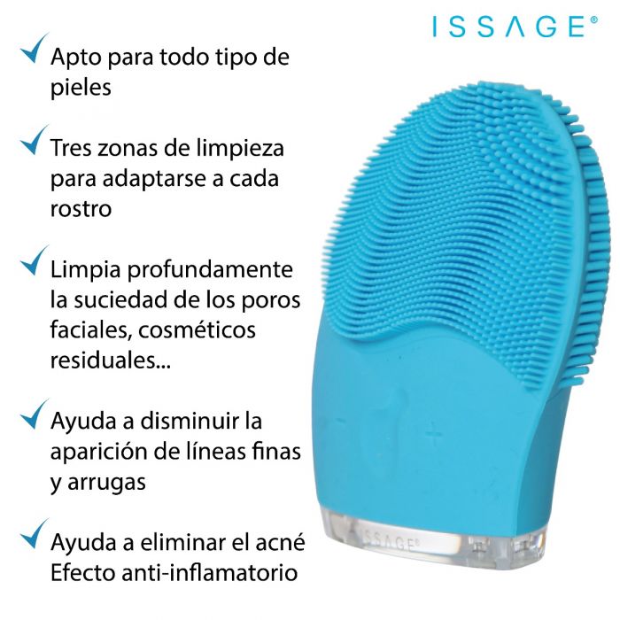 ISSAGE - CLEANLIGHT - Nettoyant visage électrique à pulsations ultrasoniques bleu<h2>Illuminez votre visage</h2>
<div style=margin-left:30px;>
<ul>
<li type=disc>Traitement lumineux tricolore</li>
<li type=disc>Technologie de vibration ultrasonique à 7 000 tr/min</li>
<li type=disc>Trois zones de nettoyage pour s'adapter à chaque type de visage et atteindre les zones compliquées</li>
<li type=disc>Nettoie les pores, une peau plus lisse et plus lumineuse, prévient l'apparition des rides</li>
<li type=disc>Augmente le niveau de collagène</li>
<li type=disc>Fabriqué avec des filaments 100 % de silicone</li>
<li type=disc>Étanche pour une utilisation dans le bain ou la douche (indice de résistance à l'eau IPX7)</li>
<li type=disc>Batterie rechargeable 250 mAh</li>
<li type=disc>Chargement rapide de la batterie en seulement 2 heures</li>
<li type=disc>Comprend un câble de charge USB</li>
<li type=disc>Compact et portable et léger pour le voyage</li>
<li type=disc><a href=/fr/catalogsearch/result/?q=cleanlight target=_self>Disponible en plusieurs couleurs</a></li>
</ul>
</div>
Vous seriez surpris de tous les avantages que vous pourriez obtenir en utilisant le nettoyant pour le visage Issage Cleanlight.
 Et tout cela grâce à sa sensationnelle technologie de traitement de la lumière ; le soin léger de la peau qui révolutionne le monde de la beauté.