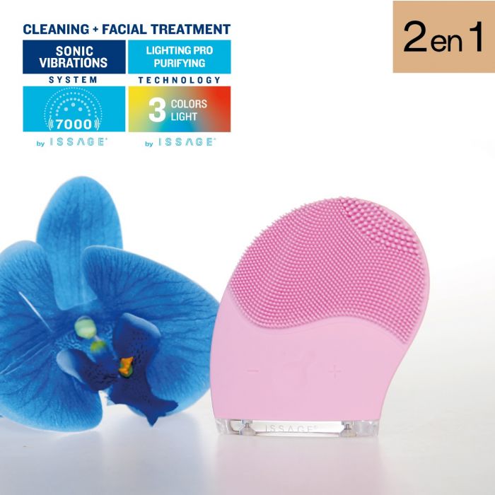 ISSAGE - CLEANLIGHT - Electric facial cleanser with ultrasonic pulsations pink<h2>Light up your face</h2>
<div style=margin-left:30px;>
<ul>
<li type=disc>Three color light treatment</li>
<li type=disc>7000 RPM ultrasonic vibration technology</li>
<li type=disc>Three cleansing zones to adapt to each type of face and reach the complicated areas</li>
<li type=disc>Cleans pores, smoother and brighter skin, prevents the appearance of wrinkles</li>
<li type=disc>Increases the level of collagen</li>
<li type=disc>Made with 100% silicone filaments</li>
<li type=disc>Waterproof for use in the bath or shower (Water resistance rating IPX7)</li>
<li type=disc>250mAh rechargeable battery</li>
<li type=disc>Fast battery charge in just 2 hours</li>
<li type=disc>Includes USB charging cable</li>
<li type=disc>Compact and portable and lightweight for travel</li>
<li type=disc><a href=/eng/catalogsearch/result/?q=cleanlight target=_self>Available in various colors</a></li>
</ul>
</div>
You'd be surprised at all the benefits you could get from using Issage Cleanlight facial cleanser.
 And all this thanks to its sensational light treatment technology; the light treatment of the skin, which is revolutionizing the world of beauty.