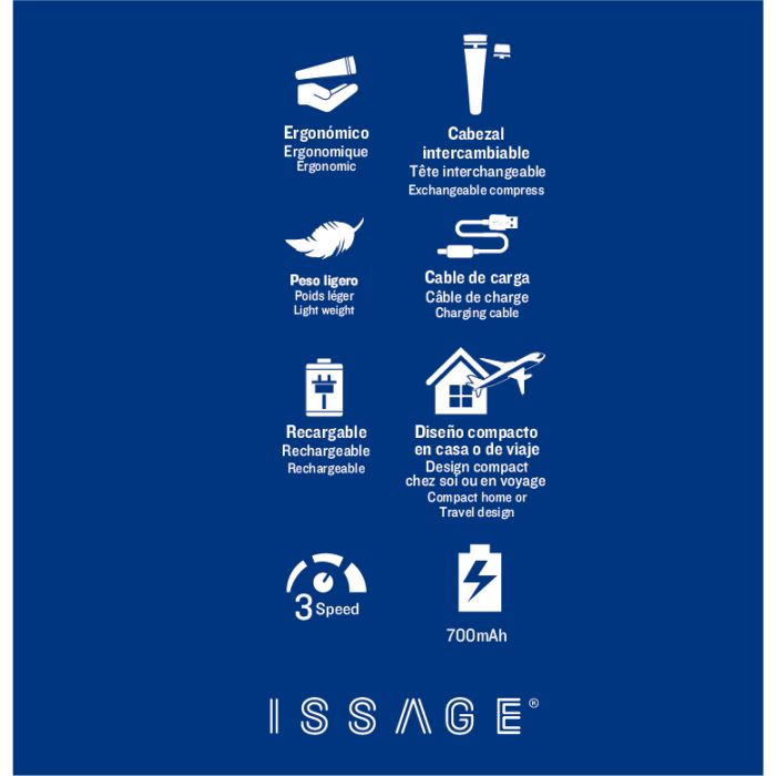 ISSAGE - DUAL PURE - Raspall de neteja facial<h2>Aconsegueix una neteja de porus més profunda i una pell molt més suau.
 Pell fins a 10 vegades més neta i radiant.
</h2>

<div style=margin-left:30px;>
<ul>
<li type=disc>Relaxa la pell</li>
<li type=disc>Redueix les arrugues</li>
<li type=disc>Ergonòmic</li>
<li type=disc>Capçal intercanviable</li>
<li type=disc>3 velocitats</li>
<li type=disc>Pes lleuger</li>
<li type=disc>Base de càrrega inclosa</li>
</ul>
</div>


Amb aquest raspall de neteja facial milloraràs l'eficàcia dels productes de neteja o tractament facial.


A més, milloraràs la microcirculació aconseguint una pell més radiant.