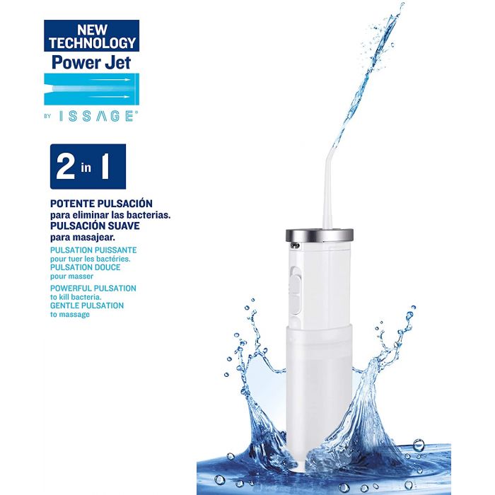 ISSAGE - ORAL JET HANDY - Portable dental irrigator<h2>The best dental irrigator for your home</h2>

<div style=margin-left:30px;>
<ul>
<li type=disc>Removes up to 99% of plaque</li>
<li type=disc>Improve the health of your gums</li>
<li type=disc>One Touch Control System</li>
<li type=disc>40 to 80 PSI water pressure</li>
</ul>
</div>


Most studies conclude that the use of a dental irrigator is highly effective in obtaining healthier gums.
 If you are thinking of getting one, this option is perfect: effective, made with quality materials and retractable technology.