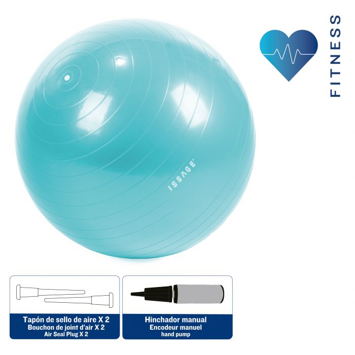 ISSAGE - FIT-BALL - 55 cm exercise ball for aerobic exercises and fitness at home<h2>Excellent for developing strength, flexibility and balance</h2>
<div style=margin-left:30px;>
<ul>
<li type=disc>Made of durable materials with a non-slip surface</li>
<li type=disc>Provides a secure grip</li>
<li type=disc>Package includes exercise ball, pump and two earplugs</li>
</ul>
</div>

Ideal for improving posture, toning muscles, increasing strength and agility and reducing the risk of injury.



Issage has developed a line of unique fitness products.
 Combine them with different workouts for optimal results!