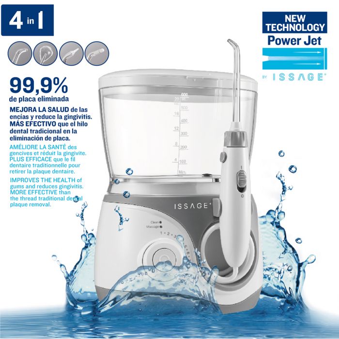 ISSAGE - ORAL JET ULTRA - Electric dental irrigator<h2>Removes 99.
 9% of plaque!</h2>

<div style=margin-left: 30px;>
<ul>
<li type = disc>Tank capacity: 600 milliliters</li>
<li type = disc>Powerful pulsation with 1400 beats per minute</li>
<li type = disc>Ultra fine water flow of 0.
 6 millimeters</li>
<li type = disc>Ideal for cleaning around dental bridges, braces, brackets and crowns</li>
<li type = disc>360 degree rotation nozzle</li>
<li type = disc>100 centimeter expansion water tube</li>
<li type = disc>2 operating modes (cleansing and massage)</li>
<li type = disc>4 types of mouthpieces with case for easy storage</li>
<li type = disc>Auto power off after 2 minutes of non-use</li>
<li type = disc> Silent </li>
<li type = disc>Multifunctional handle that allows you to easily rotate 360 ​​degrees and replace the nozzle</li>
<li type = disc>AC professional motor</li>
</ul>
</div>


The ORAL JET ULTRA electric dental irrigator helps achieve deep cleaning and healthy gums.

Thanks to Issage's Power Jet technology, the water flosser cleans deep below the gum line and removes bacteria.

Eliminates plaque, prevents cavities and periodontal diseases (gingivitis, periodontitis).