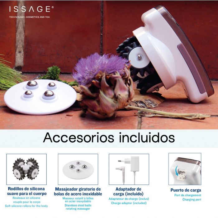 ISSAGE - FIRMAX OPTIMUS - Rechargeable 4D anti-cellulite firming body massager<h2>The most effective and beneficial way to reduce cellulite</h2>
<div style=margin-left:30px;>
<ul>
<li type=disc>2 levels of massage intensity</li>
<li type=disc>2 double rotating and rotating massage heads</li>
<li type=disc>Ergonomic design</li>
<li type=disc>Easy and safe to use</li>
<li type=disc>Relieves health and relaxes mood</li>
<li type=disc>Wireless Design</li>
<li type=disc>Waterproof IPX7 that allows its use under the shower</li>
<li type=disc>Stainless Steel Rotating Ball Massager</li>
<li type=disc>Relaxes the skin and reduces wrinkles, achieving a more radiant skin</li>
<li type=disc>Promotes circulation and lymphatic flow</li>
<li type=disc>Rechargeable</li>
<li type=disc>It has a battery capacity indicator</li>
<li type=disc>Includes charging adapter</li>
</ul>
</div>

Firmax Optimus has a stimulating effect on blood circulation, the basis for noticeably firmer skin.

By means of 2 rotating and rotating double massage heads made of high-quality silicone, the tissue is effectively stimulated.

Remodels the figure and firms the skin with visible effects in two weeks.