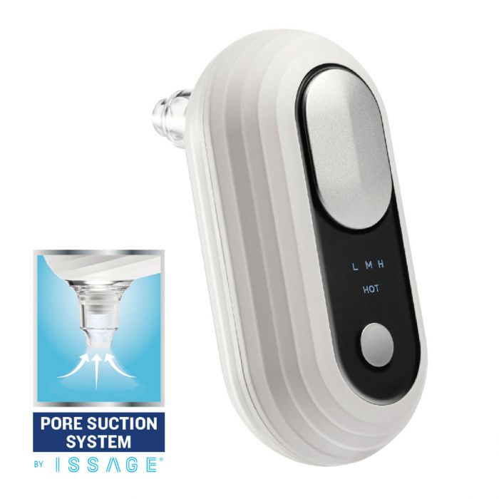 ISSAGE - SCHONER H5 - Electric Facial Pore Cleanser with 4 Heads<h2>Opens, cleans pores and firms your skin easily</h2>

<div style=margin-left:30px;>
<ul>
<li type=disc>3 level custom suction setting</li>
<li type=disc>Pore opening in heat mode at 45º</li>
<li type=disc>120 minutes of battery life</li>
<li type=disc>LED indicator light for operating mode</li>
<li type=disc>USB charging cable included</li>
<li type=disc>Rechargeable lithium battery</li>
<li type=disc>Portable and ergonomic design for use at home or on the go</li>
<li type=disc>Easy to use</li>
</ul>
</div>

Electric facial pore cleaner with heat mode 5 in 1 ideal for the care of your face.


Easily open, clean pores and firm your skin thanks to Issage's pore suction system.
 The heat-conducting plate, at 45º, opens the pore, relieves skin fatigue and improves blood circulation.


Suitable for women and men, this pore and blackhead suction for face incorporates 3 personalized suction settings on 3 levels.