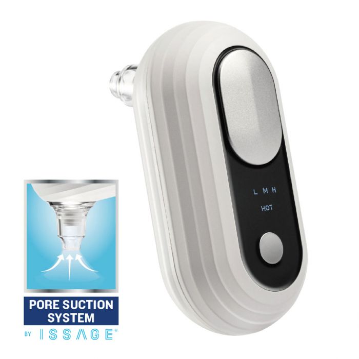 ISSAGE - SCHONER H5 - Electric Facial Pore Cleanser with 4 Heads<h2>Opens, cleans pores and firms your skin easily</h2>

<div style=margin-left:30px;>
<ul>
<li type=disc>3 level custom suction setting</li>
<li type=disc>Pore opening in heat mode at 45º</li>
<li type=disc>120 minutes of battery life</li>
<li type=disc>LED indicator light for operating mode</li>
<li type=disc>USB charging cable included</li>
<li type=disc>Rechargeable lithium battery</li>
<li type=disc>Portable and ergonomic design for use at home or on the go</li>
<li type=disc>Easy to use</li>
</ul>
</div>

Electric facial pore cleaner with heat mode 5 in 1 ideal for the care of your face.


Easily open, clean pores and firm your skin thanks to Issage's pore suction system.
 The heat-conducting plate, at 45º, opens the pore, relieves skin fatigue and improves blood circulation.


Suitable for women and men, this pore and blackhead suction for face incorporates 3 personalized suction settings on 3 levels.