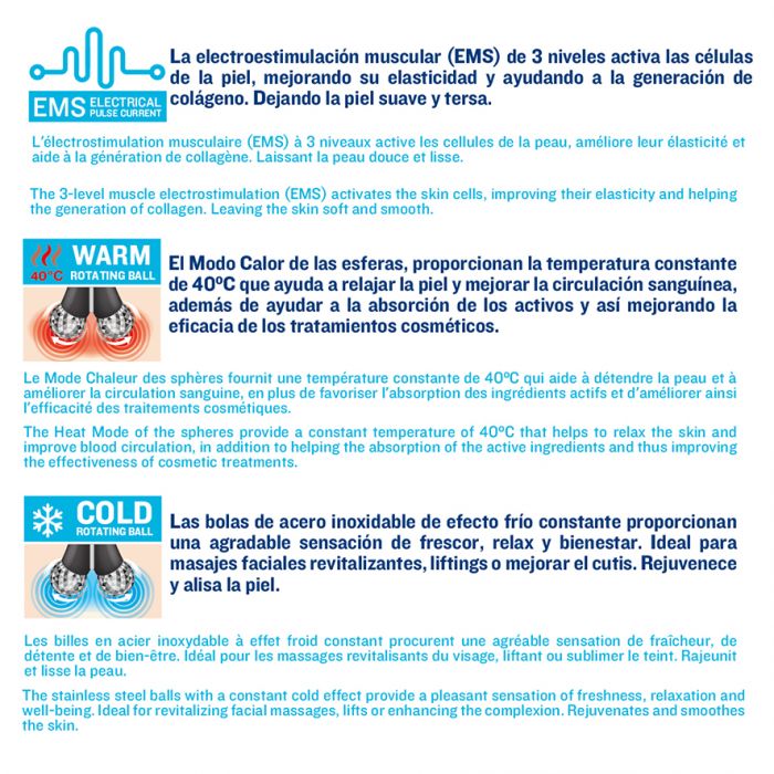 ISSAGE - SKEMS 4D - Masseur d'électrostimulation 4D chaud et froid<h2>Active les cellules de la peau, améliore leur élasticité et aide à générer du collagène</h2>

<div style=margin-left:30px;>
<ul>
<li type=disc>Batterie de 5 heures d'utilisation</li>
<li type=disc>Arrêt automatique après 6 minutes d'utilisation</li>
<li type=disc>Voyant LED de batterie</li>
<li type=disc>Câble de charge USB inclus</li>
<li type=disc>Résistant aux éclaboussures (indice de résistance à l'eau IPX4)</li>
<li type=disc>En forme de V et rouleaux de sphères métalliques polygonales doubles en forme de losange</li>
<li type=disc>Conception ergonomique</li>
<li type=disc>Couleur noire</li>
</ul>
</div>


Masseur avec un <b>système d'électrostimulation 4D avec 3 modes de stimulation musculaire</b> pour un traitement personnalisé : <b>EMS, effet chaleur (40°) et effet froid</b>.



Il peut être utilisé sur <b>le visage, les bras, les jambes, les fesses, la poitrine, la taille et le dos</b>.