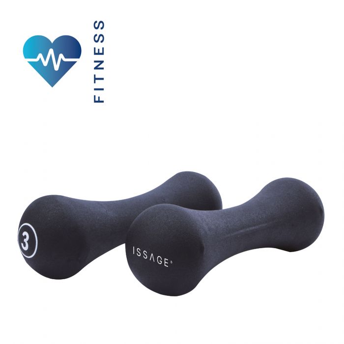 ISSAGE - FIT-DUMB.3 - Set of 2 dumbbells of 3Kg for fitness<h2>Ideal dumbbells for aerobic and toning exercises</h2>

<div style=margin-left:30px;>
<ul>
<li type=disc>Package includes two dumbbells</li>
<li type=disc>Blue non-slip rubber coating</li>
<li type=disc>Comfortable, easy-to-grip textured surface</li>
<li type=disc>Suitable for women and men</li>
<li type=disc><a href=/eng/catalogsearch/result/?q=fit-dumb target=_self>Other weights available</a></li>
</ul>
</div>


Set of 2 weights of 3Kg designed to tone the arms and the upper part of the body.

Dumbbells are versatile and allow you to create a wide variety of training routines.


Burn calories, improve coordination and correct gestures.
 You can use the weights in all kinds of aerobic and toning exercises.
 The textured surface makes it easy and comfortable to grip, prevents your hands from slipping when you sweat.


Issage has developed a line of unique fitness products.
 Combine them with different workouts for optimal results!