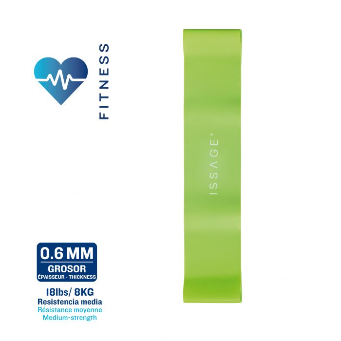 ISSAGE - FIT-RUBBER - Bande élastique en latex<h2>Renforce les muscles des bras, des fesses, des épaules, des abdominaux, du dos et de la poitrine</h2>

<div style=margin-left:30px;>
<ul>
<li type=disc>Bande élastique en latex d'une résistance moyenne de 8Kg</li>
<li type=disc>Épaisseur de 0,6 millimètres</li>
<li type=disc>Gagner en mobilité articulaire</li>
<li type=disc>Augmente la vitesse de déplacement</li>
<li type=disc>Aide à développer tous les groupes musculaires en simplifiant les exercices les plus complexes</li>
</ul>
</div>


Accessoire utile et compact qui vous aidera à travailler votre force et votre souplesse.


Tonifie et améliore le cardio et l'équilibre.
 Idéal pour un entraînement de base du corps.



Issage a développé une gamme de produits de fitness uniques.
 Combinez-les avec différents entraînements pour des résultats optimaux!