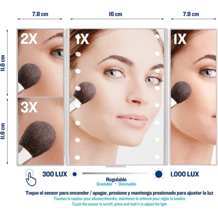 ISSAGE Miroir de maquillage à trois volets avec lumière