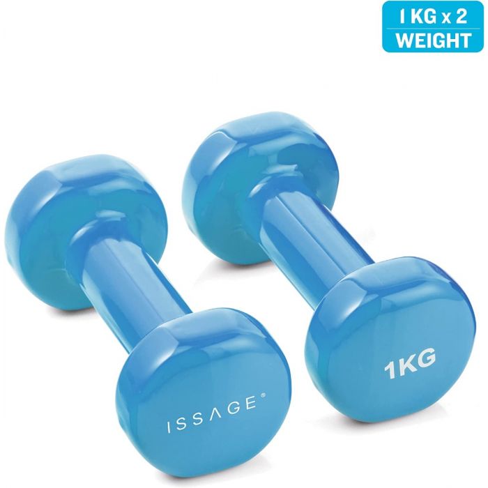ISSAGE - FIT-DUMB SET - Set of 6 fitness dumbbells<h2>Take your training to the next level with the most complete weight kit</h2>
<div style=margin-left:30px;>
<ul>
<li type=disc>The set includes 2 dumbbells of 1.
 5kg, 2 dumbbells of 1kg and 2 dumbbells of 0.
 5kg</li>
<li type=disc>PVC coating to ensure a comfortable and secure grip</li>
<li type=disc>Case included for easy storage and transport</li>
<li type=disc>For all kinds of people with different training routines</li>
<li type=disc>Suitable for women and men</li>
</ul>
</div>

Kit of 6 dumbbells ideal for toning and strengthening the muscles of the arms and shoulders, aerobic exercises and the upper body


Issage has developed a line of unique fitness products.
 Combine them with different workouts for optimal results!