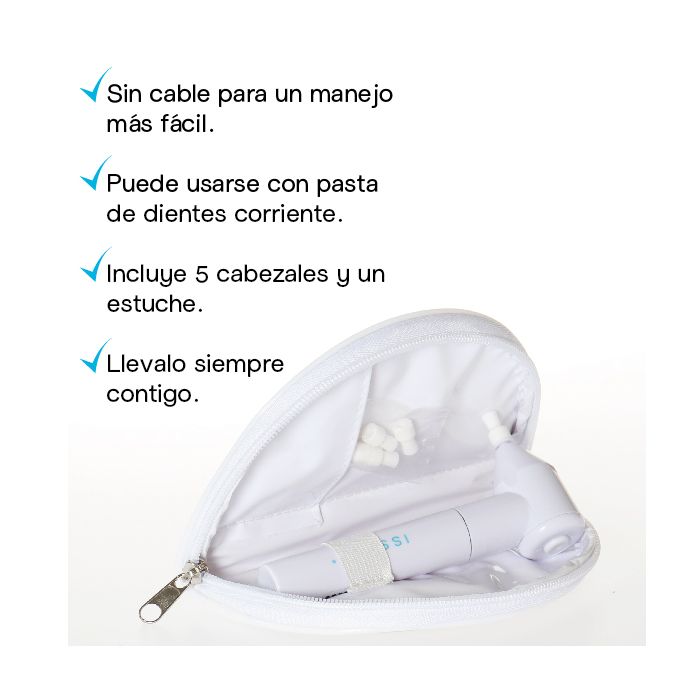 ISSAGE - BLANCHET - Polidor i blanquejador dental sense fils i giratori amb 5 capçals<h2>Neteja dental i efecte blanquejador per tenir el millor dels somriures… sense cables!</h2>

<div style=margin-left:30px;>
<ul>
<li type=disc>Amb 5 capçals giratoris intercanviables fàcils i còmodes d'utilitzar</li>
<li type=disc>Es pot fer servir amb una pasta de dents corrent</li>
<li type=disc>No danya les dents ni l'esmalt</li>
<li type=disc>Funciona amb 2 piles AA no incloses</li>
<li type=disc>Inclou un estoig de regal per poder portar el polidor on vulguis</li>
</ul>
</div>


El seu capçal giratori amb punta polidora efectua una neteja profunda de l'esmalt eliminant la tosca i la placa i blanquejant-ne l'aspecte.