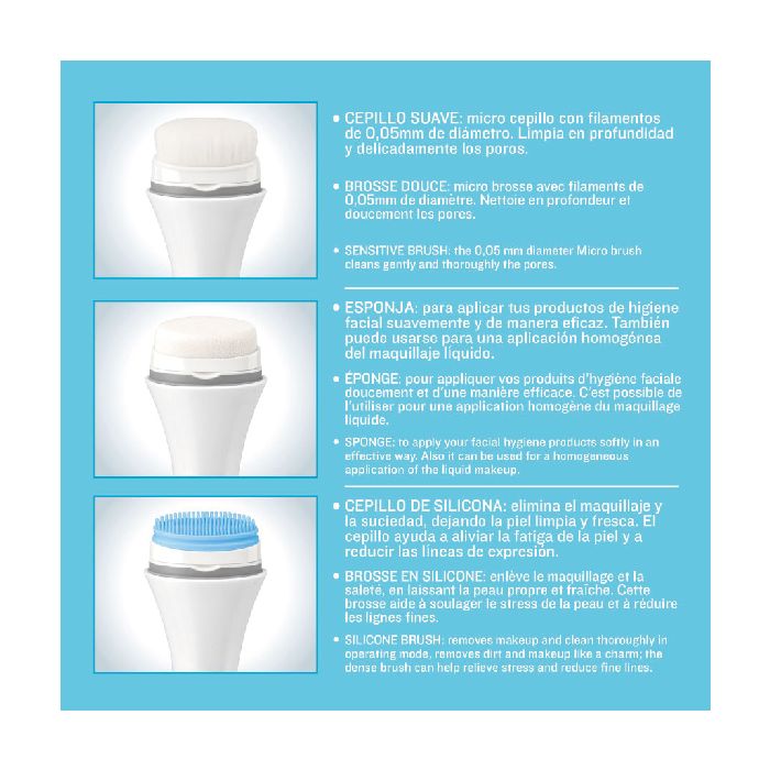 ISSAGE - DIVSKI - 3 in 1 Ultrasonic Facial Cleanser<h2>Get a deeply cleaner skin</h2>

<div style=margin-left:30px;>
<ul>
<li type=disc>3,000 sonic vibrations per minute</li>
<li type=disc>includes 3 interchangeable brushes.
 Soft brush, flexible sponge and silicone brush</li>
<li type=disc>2 speeds for personalized treatment</li>
<li type=disc>Water resistant (resistance degree IPX4)</li>
<li type=disc>Requires AA batteries (not included)</li>
</ul>
</div>

<b>Removes dead cells and deep cleanses the pores</b> thanks to the combination of its 3 interchangeable brushes.



<b>SOFT BRUSH</b>
Micro brush with 0.
 05 millimeter diameter filaments.

Deeply and gently cleanses the pores.



<b>FLEXIBLE SPONGE</b>
To apply your facial hygiene products gently and effectively.

It can also be used for an even application of liquid makeup.



<b>SILICONE BRUSH</b>
Removes makeup and dirt leaving skin clean and fresh.


The brush helps relieve skin fatigue and reduce fine lines.