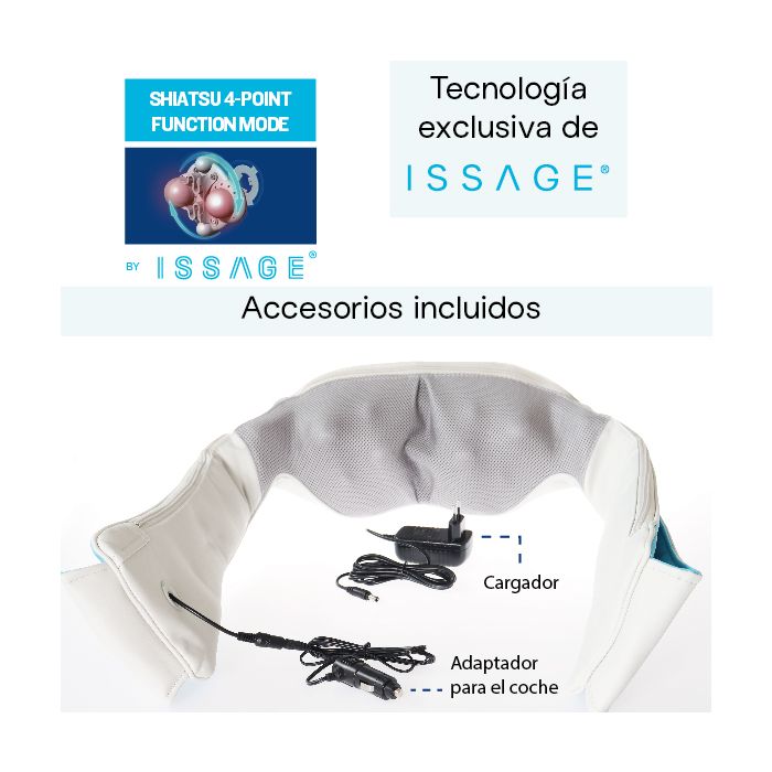 ISSAGE - MAXAGE TECH II - Masseur cervical à effet manuel Shiatsu<h2>Relaxation instantanée pour les muscles du cou et des cervicales</h2>

<div style=margin-left:30px;>
<ul>
<li type=disc>Parfait pour le cou, les cervicales et les épaules</li>
<li type=disc>Améliore la circulation sanguine</li>
<li type=disc>Technologie à effet de chaleur infrarouge</li>
<li type=disc>4 points de massage</li>
<li type=disc>Mouvement bidirectionnel très relaxant</li>
</ul>
</div>


Combien de fois avez-vous pensé que vous aviez besoin d'un bon massage ? Avec le masseur Issage Maxage Shiatsu, vous pouvez en profiter quand vous le souhaitez et dans le confort de votre maison.
 Les muscles de votre cou, de vos épaules et de vos cervicales vous remercieront