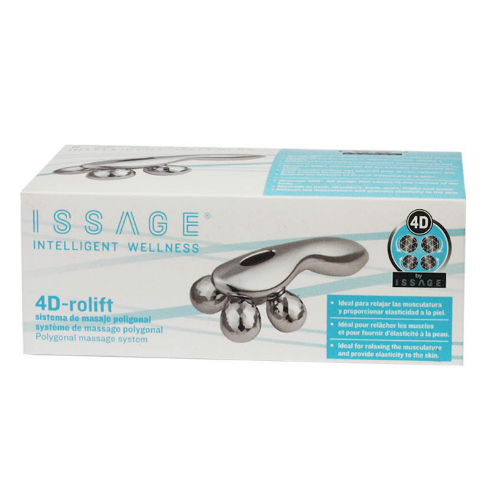 ISSAGE - 4D-ROLIFT SISTEMA DE MASSATGE POLIGONAL4D-rolift està dissenyat amb tecnologia 4D que aporta un massatge de 360 graus que s'adapta a qualsevol part del cos.
 Ideal per relaxar la musculatura de coll, espatlles, esquena, braços, cintura i cuixes.
 En pressionar la zona a tractar, la pell es contrau proporcionant-li major elasticitat.
 Direcció de massatge horitzontal i vertical.
 Disseny metal·litzat, ergonòmic i lleuger.