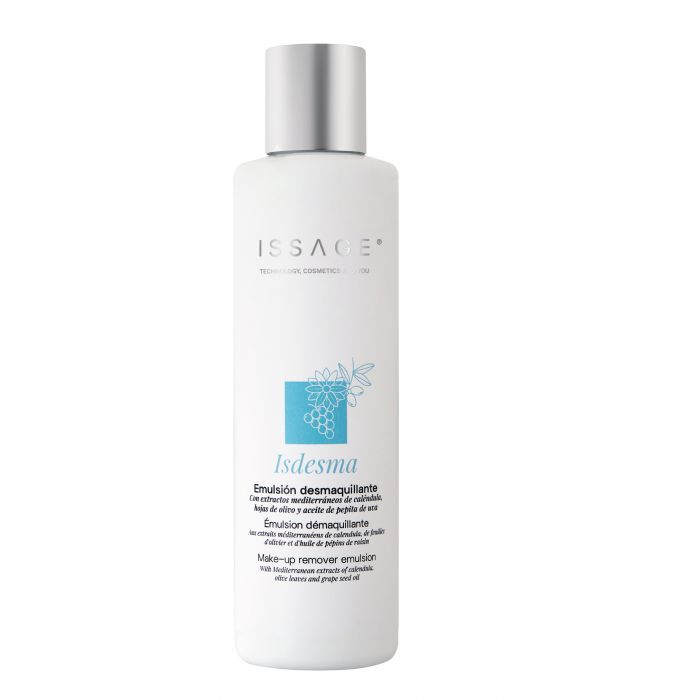 ISSAGE - ISDESMA - Make-up remover emulsion<h2>To protect your skin and keep it hydrated</h2>
<div style=margin-left:30px;>
<ul>
<li type=disc>200 milliliters</li>
<li type=disc>For everyday use</li>
<li type=disc>Suitable for sensitive or irritated skin</li>
</ul>
</div>
ISDESMA is a fluid emulsion designed for cleansing the skin, especially if there is any type of makeup base or BB cream.
 <b>Removes traces of dirt and makeup in a very dermatological way and without foaming</b>, it has a fresh and silky touch without being greasy.


<h2>Cosmetics made with Mediterranean plant extracts</h2>
Calendula extract.
 Olive leaf extract.
 Grape seed oil.
 Glycoside surfactants.



In combination with Issage devices, optimal results are achieved, deeply hydrating and helping to protect the skin.

<h2>RECOMMENDED DEVICES</h2>
<a href=/eng/catalogsearch/result/?q=SKINPURE target=_self>SKINPURE - Ultrasonic Skin Scrubber</a>

<a href=/eng/catalogsearch/result/?q=CLEANLIGHT target=_self>CLEANLIGHT - Electric facial cleanser</a>
 <a href=/eng/catalogsearch/result/?q=GIROCLEAN target=_self>GIROCLEAN - 4-in-1 facial cleansing brush</a>