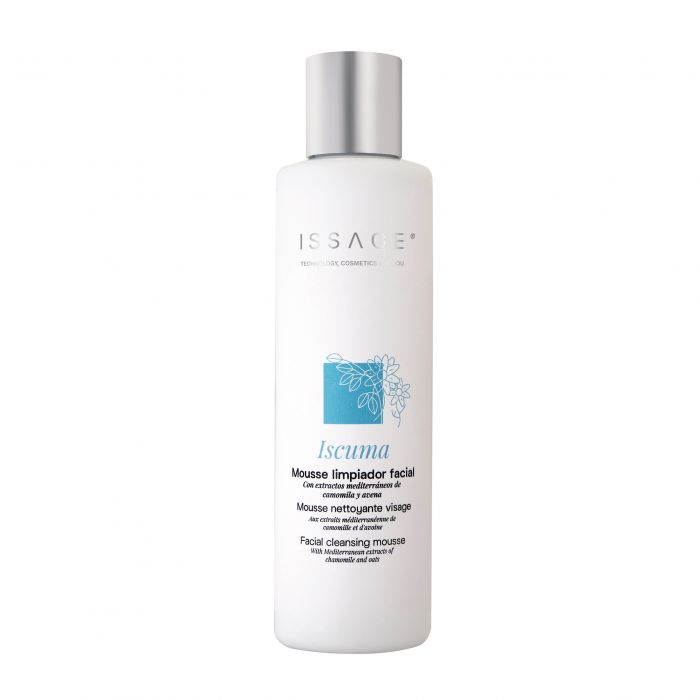 ISSAGE - ISCUMA - Facial Cleansing Mousse<h2>Deeply cleanses, moisturizes and protects the skin</h2>
<div style=margin-left:30px;>
<ul>
<li type=disc>200 milliliters</li>
<li type=disc>Suitable for sensitive and/or irritated skin</li>
<li type=disc>Calms the skin and protects it against external aggressions</li>
</ul>
</div>
ISCUMA is a facial cleansing mousse that forms a soft foam that allows deep cleansing, leaving the skin smooth and hydrated.
 Many commercial cleansers and micellar waters used with ISSAGE devices can be irritating to the skin.
 The ISSAGE cleansing mousse has been <b>specially formulated with dermoprotective substances that cleanse, but leave the skin soft, hydrated and without irritation</b>.

<h2>Cosmetics made with Mediterranean plant extracts</h2>
Chamomile extract Oat extract Glycoside surfactants In combination with Issage devices, optimal results are achieved, deeply hydrating and helping to protect the skin.
 
<h2>RECOMMENDED DEVICES</h2>
<a href=/eng/catalogsearch/result/?q=DUAL%20PURE target=_self>DUAL PURE - Facial cleansing brush</a> <a href=/eng/catalogsearch/result/?q=CLEANLIGHT target=_self>CLEANLIGHT - Electric facial cleanser</a> <a href=/eng/catalogsearch/result/?q=SCLEAN target=_self>SCLEAN - Rechargeable sonic facial cleanser with accessories</a> <a href=/eng/catalogsearch/result/?q=GIROCLEAN target=_self>GIROCLEAN - 4-in-1 facial cleansing brush</a >